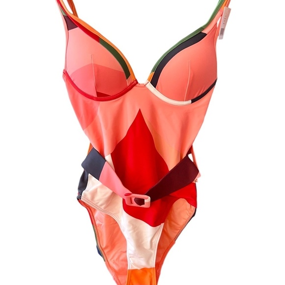 HUTCH Women's Belted One Piece Swimsuit Peach Multi XS NWT - Picture 3 of 4